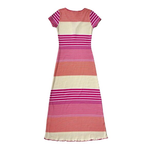 90s vintage Esprit t-shirt dress stripe pattern ribbed short cap sleeve maxi. - Picture 3 of 10
